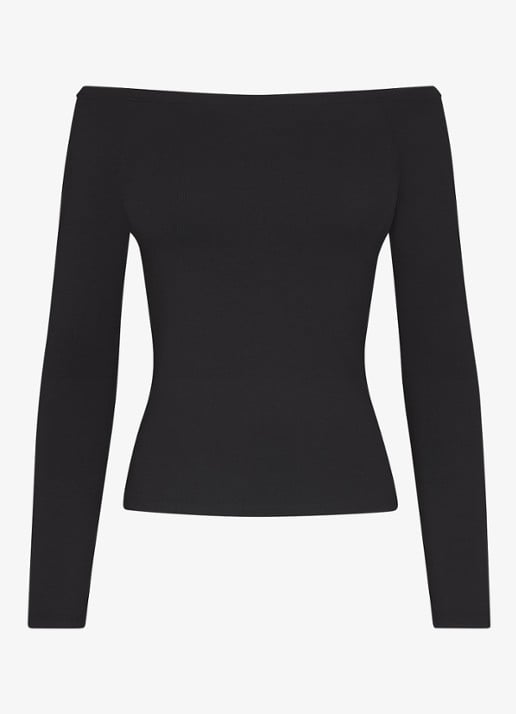 SKIMS Smooth Layers off shoulder top - voorkant 4 zwart