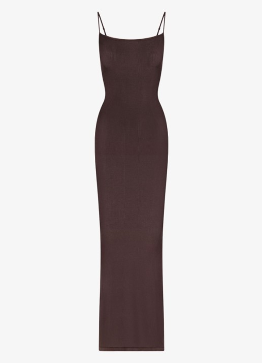 SKIMS Soft Lounge maxi jurk met ribstructuur - voorkant 2 donkerbruin