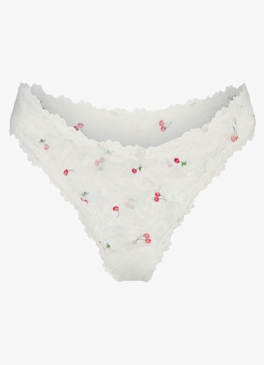 SKIMS Stretch Lace string van kant - voorkant 3 ivory cherry