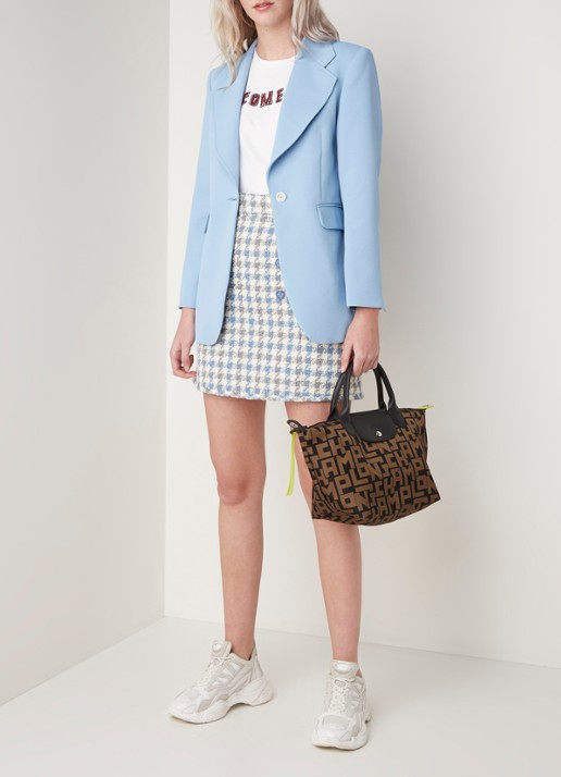 Slim fit blazer met klepzakken - voorkant 3 lichtblauw