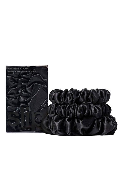 slip Back To Basics Pure Silk Scrunchies Set - haarelastiek van zijde set van 3 - voorkant 2 black