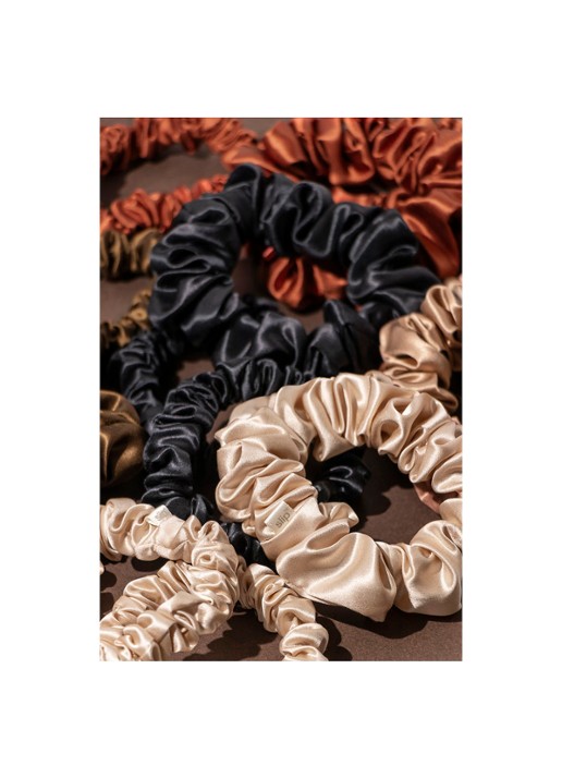 slip Back To Basics Pure Silk Scrunchies Set - haarelastiek van zijde set van 3 - detail 4 light brown