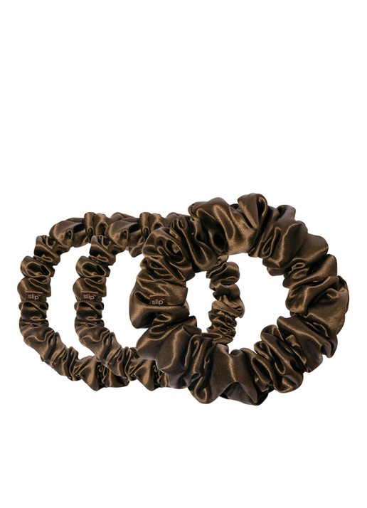 slip Back To Basics Pure Silk Scrunchies Set - haarelastiek van zijde set van 3 - voorkant dark brown