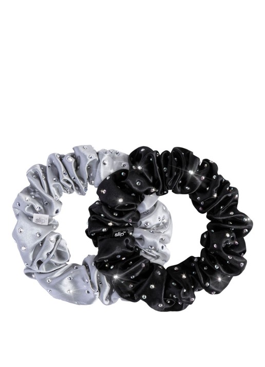 slip Crystal Scrunchie Set Moonlight - zijde haarelastiek set van 2 - voorkant zilver
