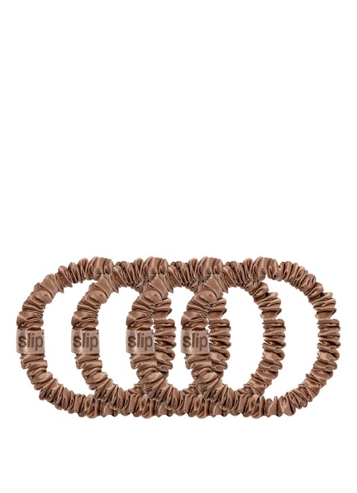 slip Pure Silk Skinny Scrunchies - zijden haarelastiek - voorkant light brown