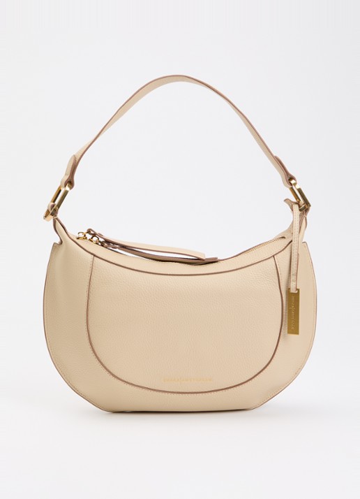 Smaak Marlon schoudertas van leer met afneembare schouderriem - voorkant beige