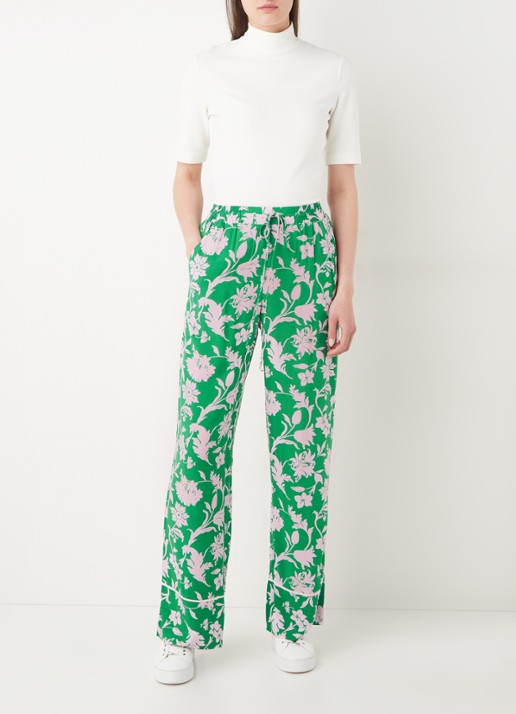 Smith & Soul High waist loose fit pantalon met bloemenprint - voorkant 4 groen