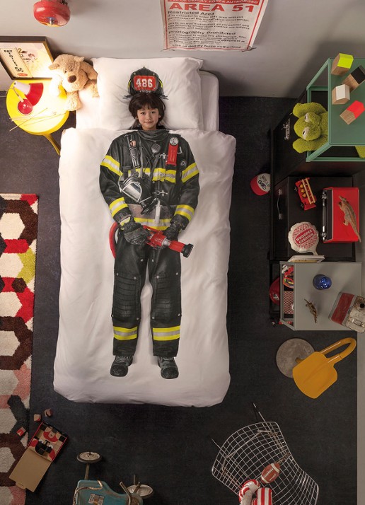 Snurk Brandweerman kinderdekbedovertrekset van katoen perkal 160TC - inclusief kussenslopen - detail 4 wit