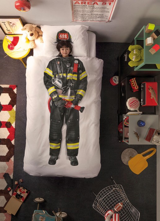 Snurk Brandweerman kinderdekbedovertrekset van katoen perkal 160TC - inclusief kussenslopen - voorkant 2 wit