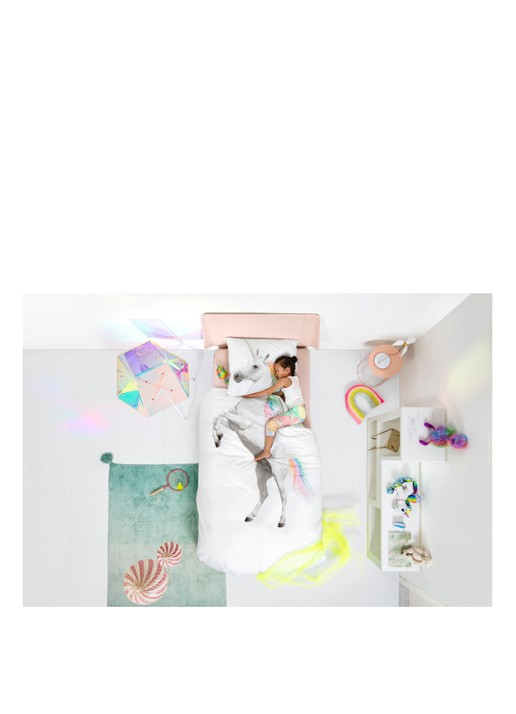 Snurk Unicorn katoenen kinderdekbedovertrekset 160TC - inclusief kussenslopen - voorkant 2 wit