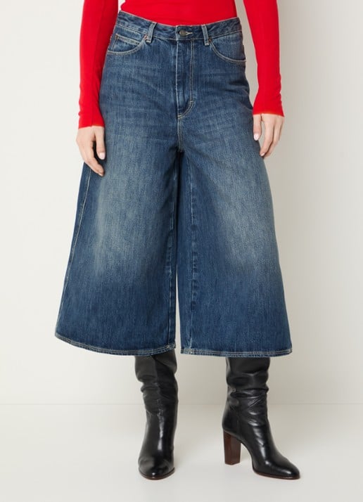 Soeur Joyce high waist wide leg culotte van denim met donkere wassing - detail indigo