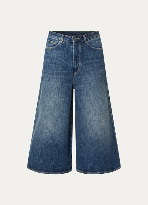 Soeur Joyce high waist wide leg culotte van denim met donkere wassing - voorkant 2 indigo