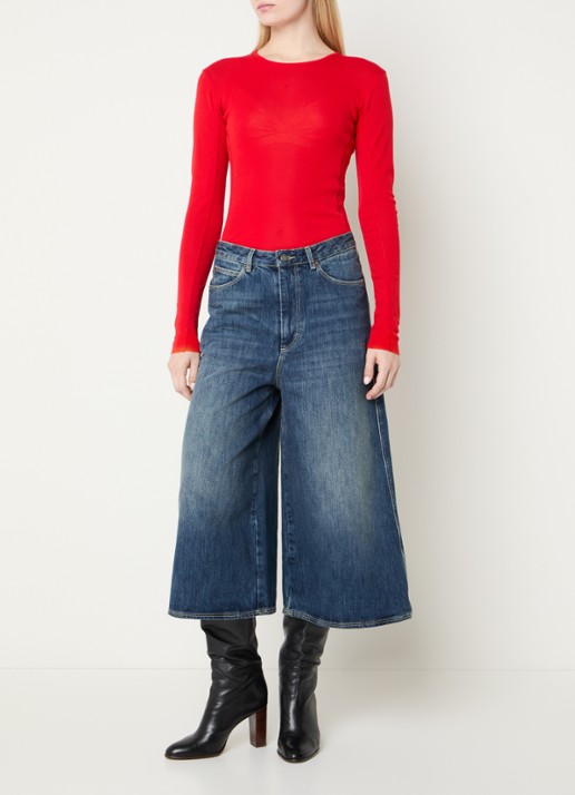 Soeur Joyce high waist wide leg culotte van denim met donkere wassing - voorkant 3 indigo
