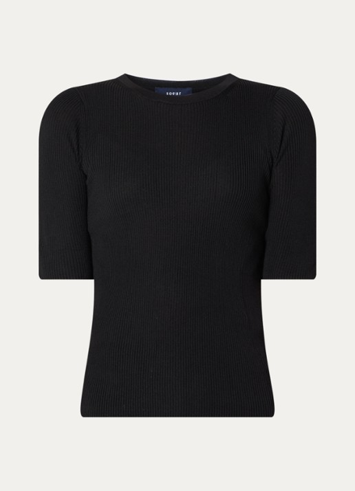 Soeur Karina ribgebreide top in zijdeblend - voorkant 2 zwart