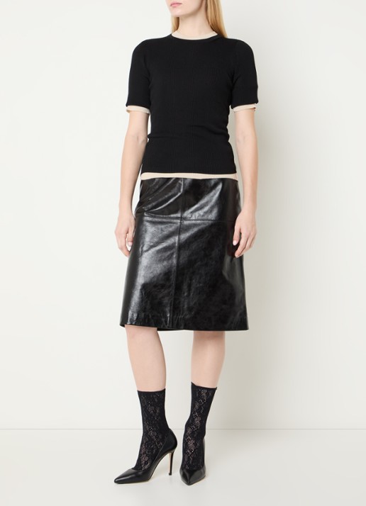 Soeur Karina ribgebreide top in zijdeblend - voorkant 3 zwart