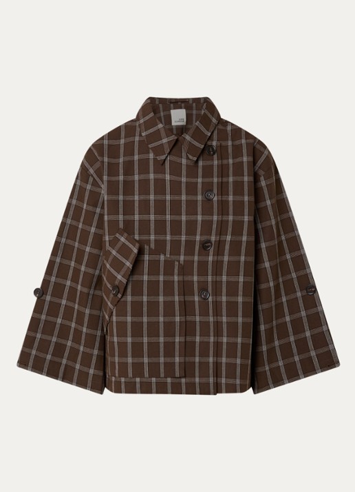 Sofie Schnoor Agatha asymmetrische trenchcoat met klepzak - voorkant 2 hazelnootbruin