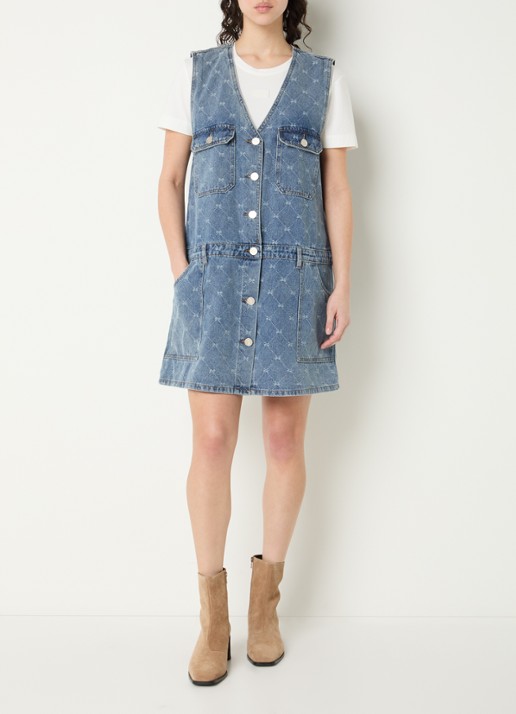 Sofie Schnoor Albertine mini denim jurk met ruitdessin - voorkant 2 indigo