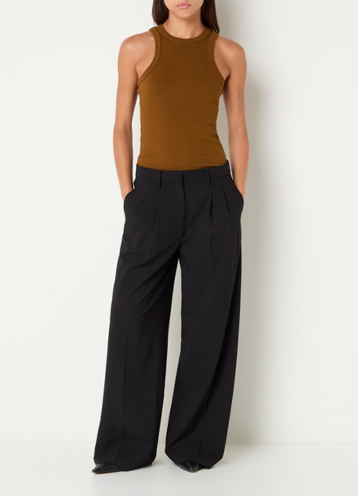 Sofie Schnoor Alessandra high waist wide leg pantalon met steekzakken - voorkant 4 zwart