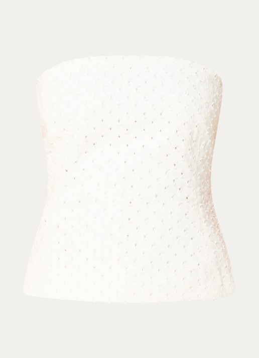 Sofie Schnoor Avasw off-shoulder top van denim met 3D print - voorkant 2 wit