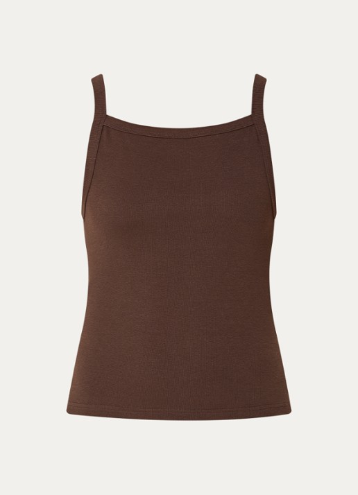 Sofie Schnoor Breesw ribgebreide tanktop met logoborduring - voorkant 2 hazelnootbruin