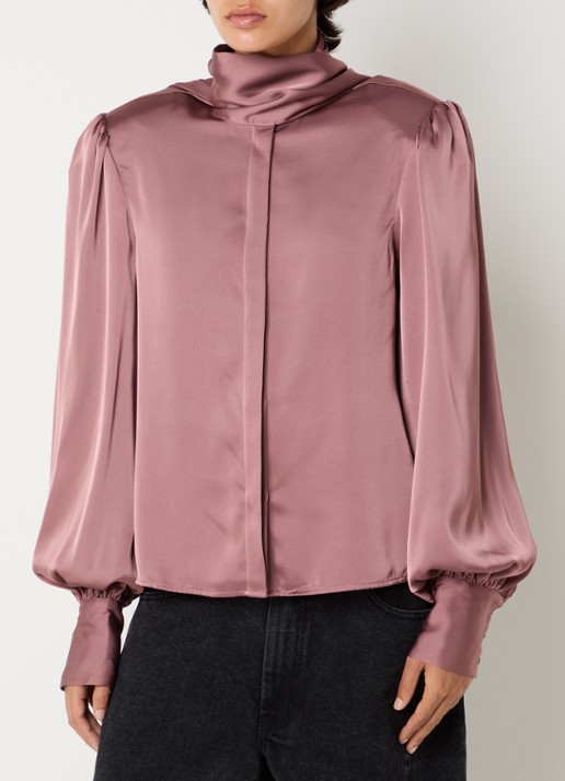Sofie Schnoor Carina blouse van satijn met sjaalkraag - detail 3 oudroze