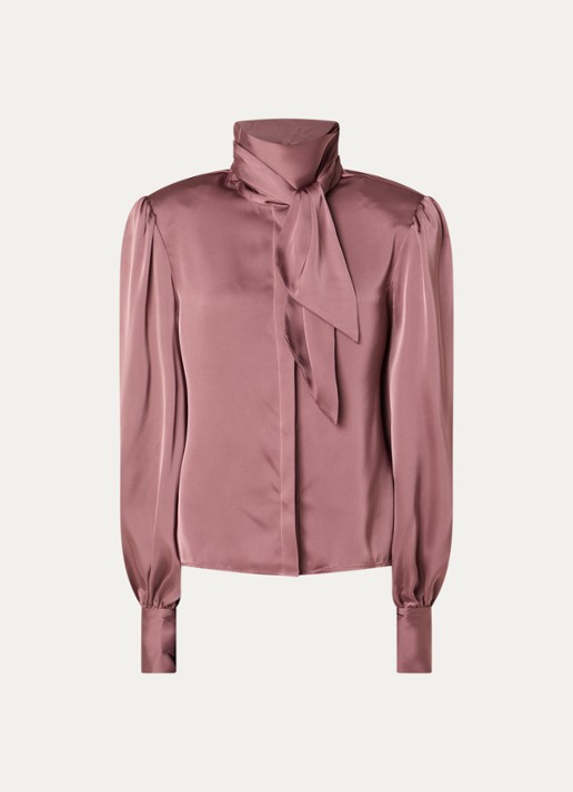 Sofie Schnoor Carina blouse van satijn met sjaalkraag - voorkant oudroze