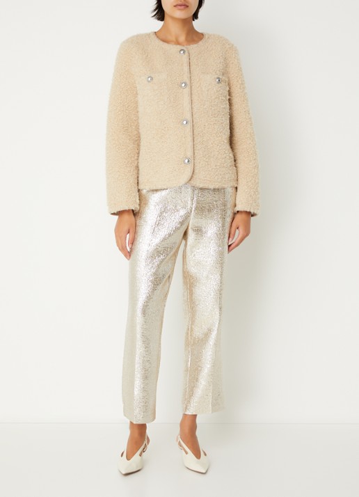 Sofie Schnoor Cordeilia high waist straight fit cropped pantalon met metallic finish - voorkant 4 goud