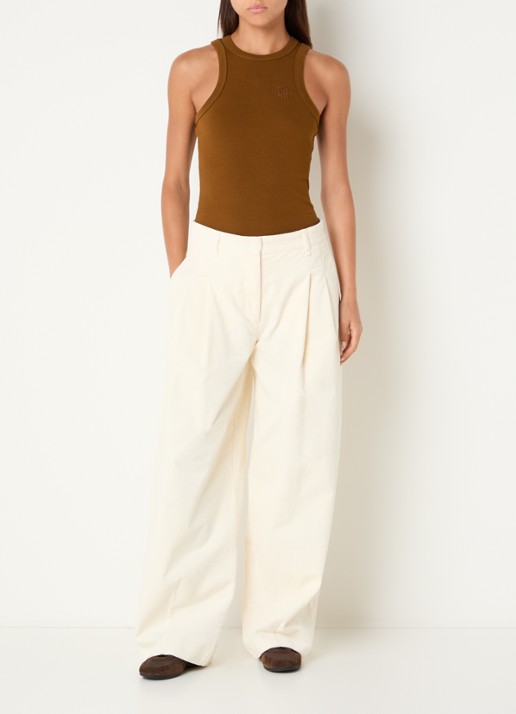 Sofie Schnoor Corlie high waist loose fit broek van corduroy - voorkant 3 gebroken wit
