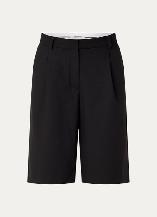 Sofie Schnoor Elsysw mid waist loose fit korte pantalon met steekzakken - voorkant zwart