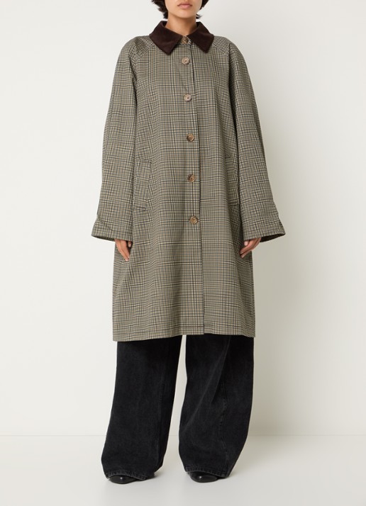 Sofie Schnoor Fillie trenchcoat met pied-de-poule dessin en steekzakken - voorkant 3 mosgroen