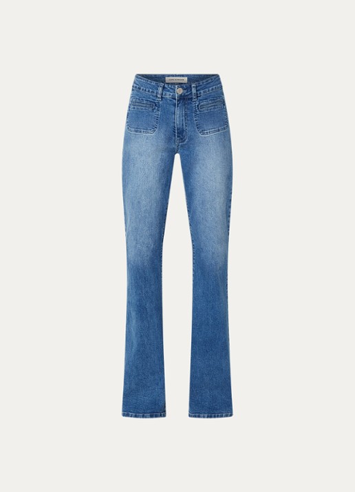 Sofie Schnoor Firenze high waist flared jeans met paspelzakken - voorkant 2 indigo