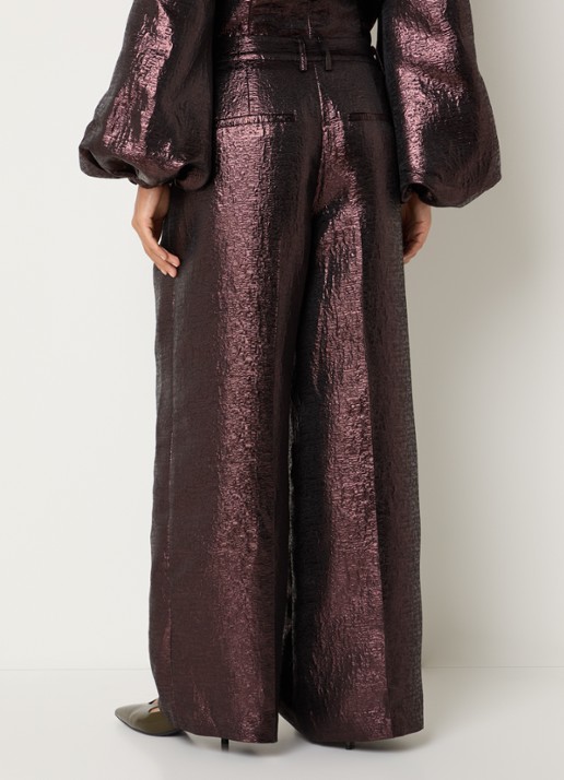 Sofie Schnoor Hannesw high waist wide fit broek met glanzende finish - achterkant 4 donkerbruin