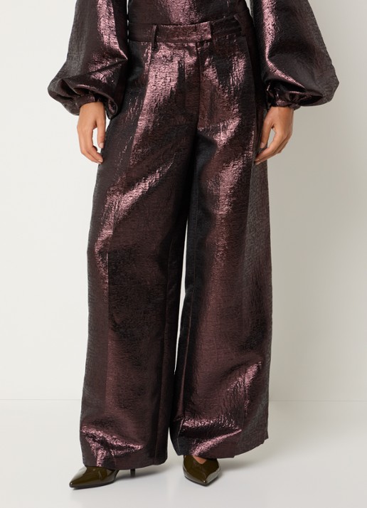 Sofie Schnoor Hannesw high waist wide fit broek met glanzende finish