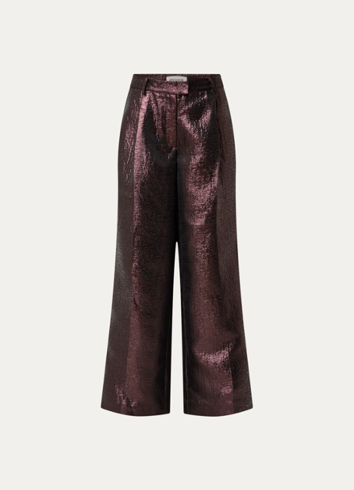 Sofie Schnoor Hannesw high waist wide fit broek met glanzende finish - voorkant 2 donkerbruin