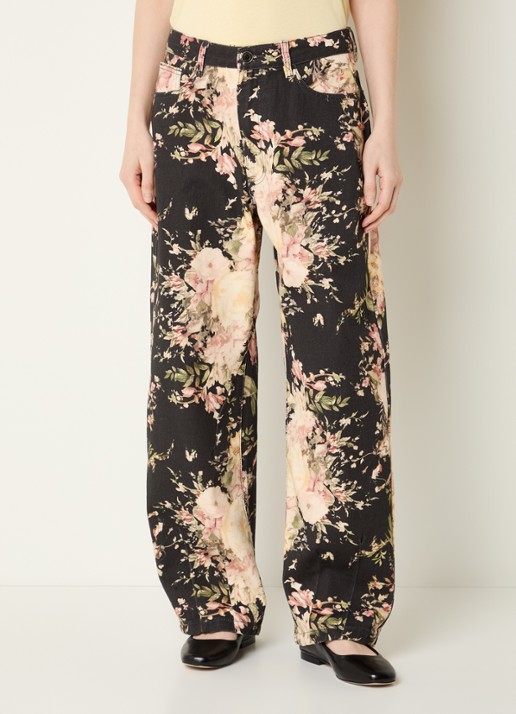 Sofie Schnoor Havanas low waist loose fit jeans met bloemenprint - detail 2 zwart