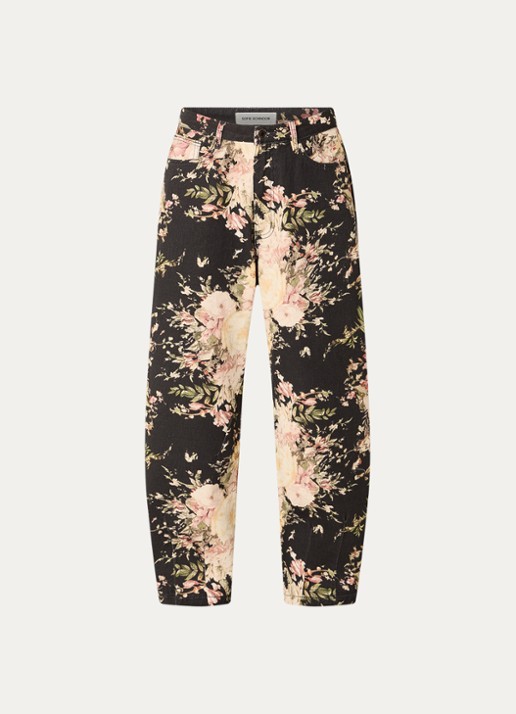 Sofie Schnoor Havanas low waist loose fit jeans met bloemenprint - voorkant 4 zwart