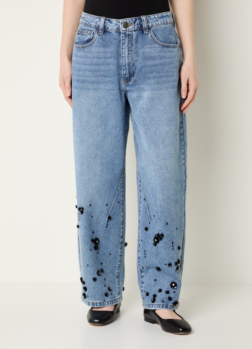 Sofie Schnoor Havanas low waist straight leg jeans met pailletten - detail 4 indigo
