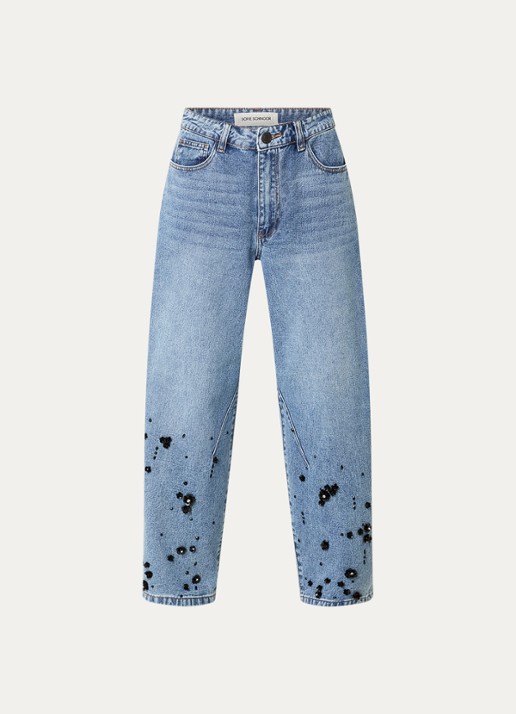 Sofie Schnoor Havanas low waist straight leg jeans met pailletten - voorkant indigo