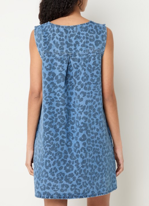 Sofie Schnoor Ingrid mini jurk van denim met panterprint - achterkant indigo