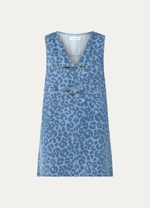 Sofie Schnoor Ingrid mini jurk van denim met panterprint - voorkant 4 indigo