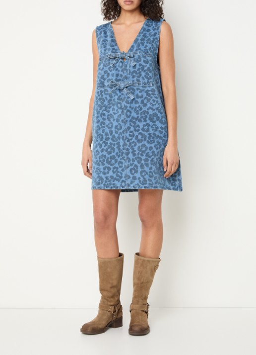 Sofie Schnoor Ingrid mini jurk van denim met panterprint - voorkant 5 indigo