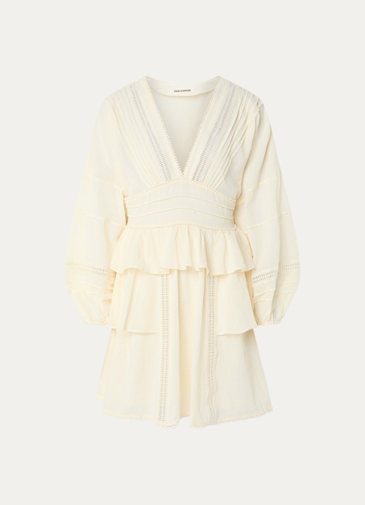 Sofie Schnoor Jouves mini tuniekjurk met broderie - voorkant 3 ivoor