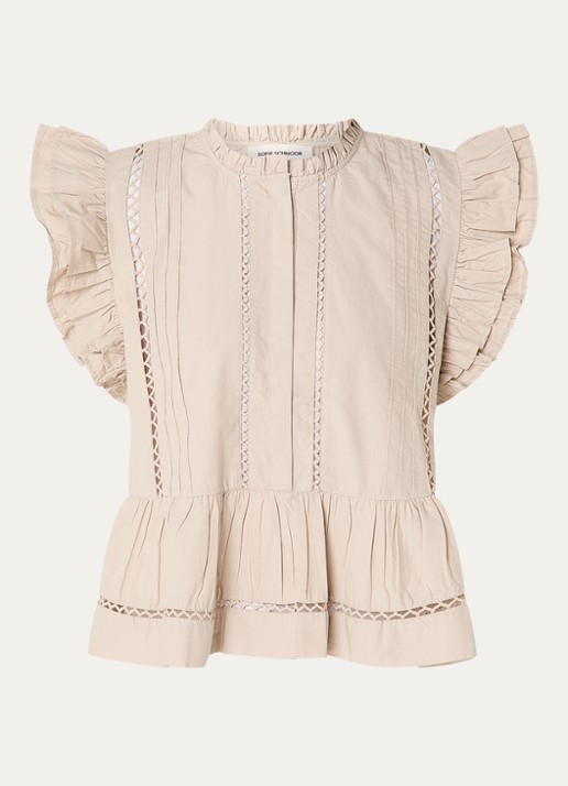 Sofie Schnoor Juliensw top met opengewerkt dessin en volant - voorkant donkerbeige