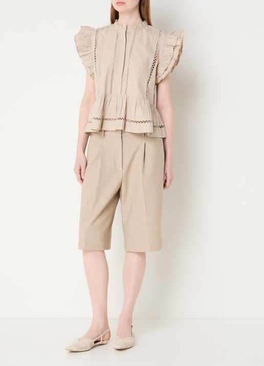 Sofie Schnoor Juliensw top met opengewerkt dessin en volant - voorkant 2 donkerbeige