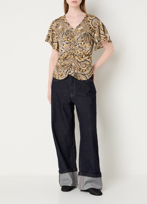 Sofie Schnoor Leelasw top met print en plooidetail - voorkant 3 bruin