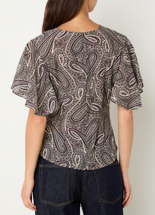 Sofie Schnoor Leelasw top met ruches en paisley dessin - achterkant middengrijs