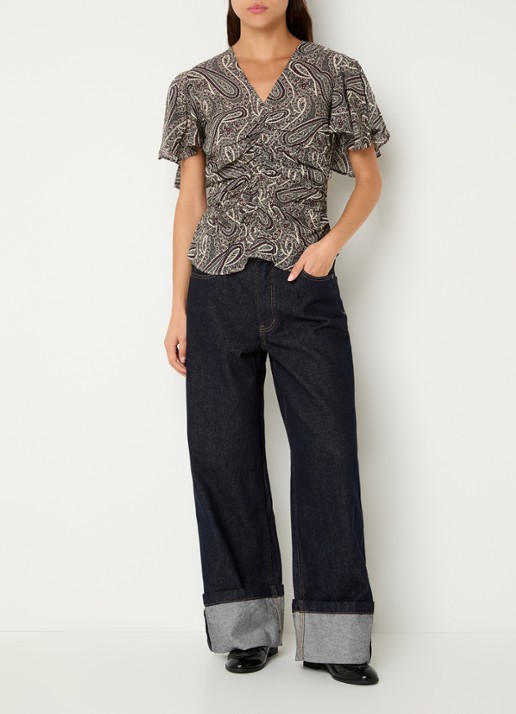 Sofie Schnoor Leelasw top met ruches en paisley dessin - voorkant 3 middengrijs