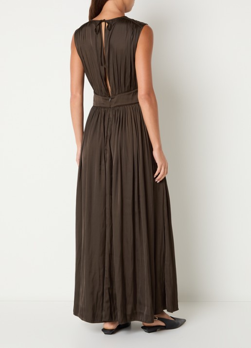 Sofie Schnoor Linsw maxi jurk met plooidetail - achterkant 4 donkerbruin