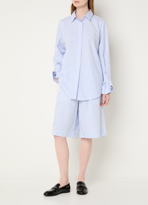 Sofie Schnoor Longline blouse met streepprint - voorkant 3 staalblauw