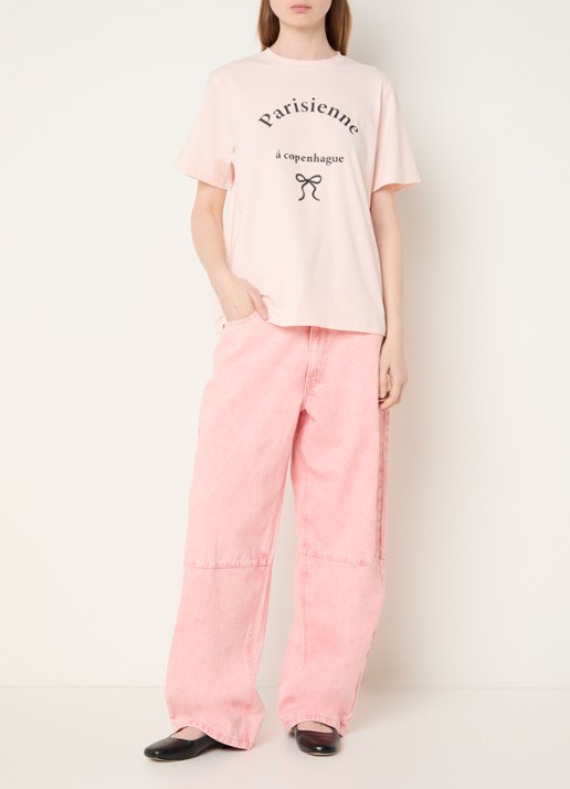 Sofie Schnoor Mid waist tapered fit jeans met gekleurde wassing - voorkant 4 roze